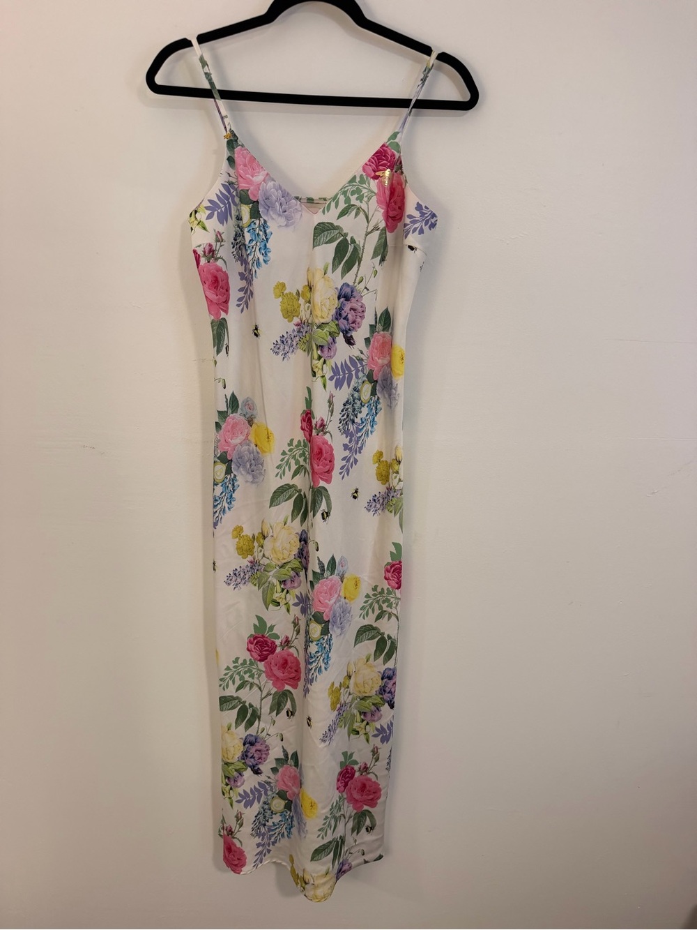 Floral Slip Maxi Dress - White with Pink & Yellow Blooms